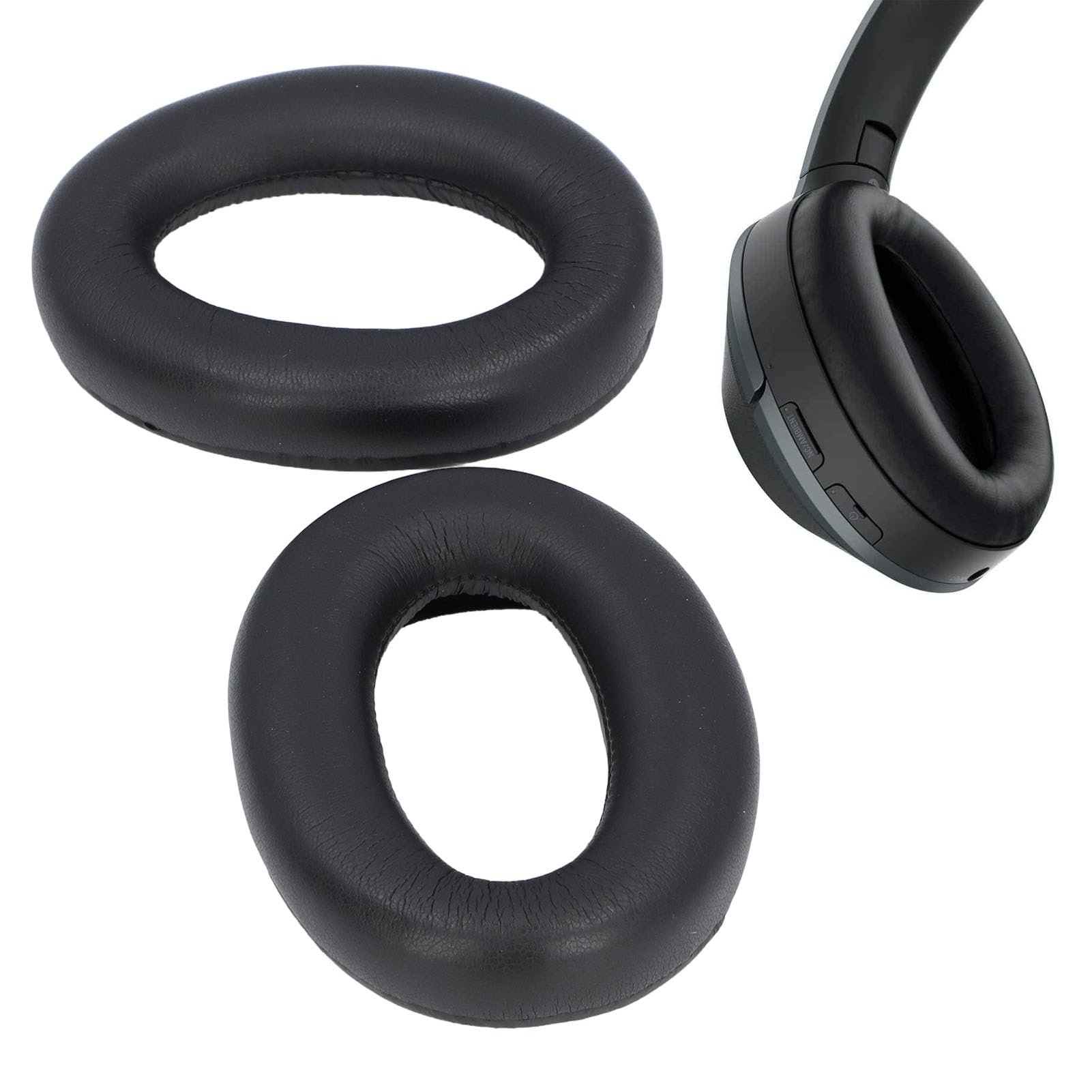 WH-1000XM2 & MDR-1000X ヘッドフォン用交換用イヤーパッド、プロテインレザーとメモリーフォームを使用したイヤーパッドクッション (黒)