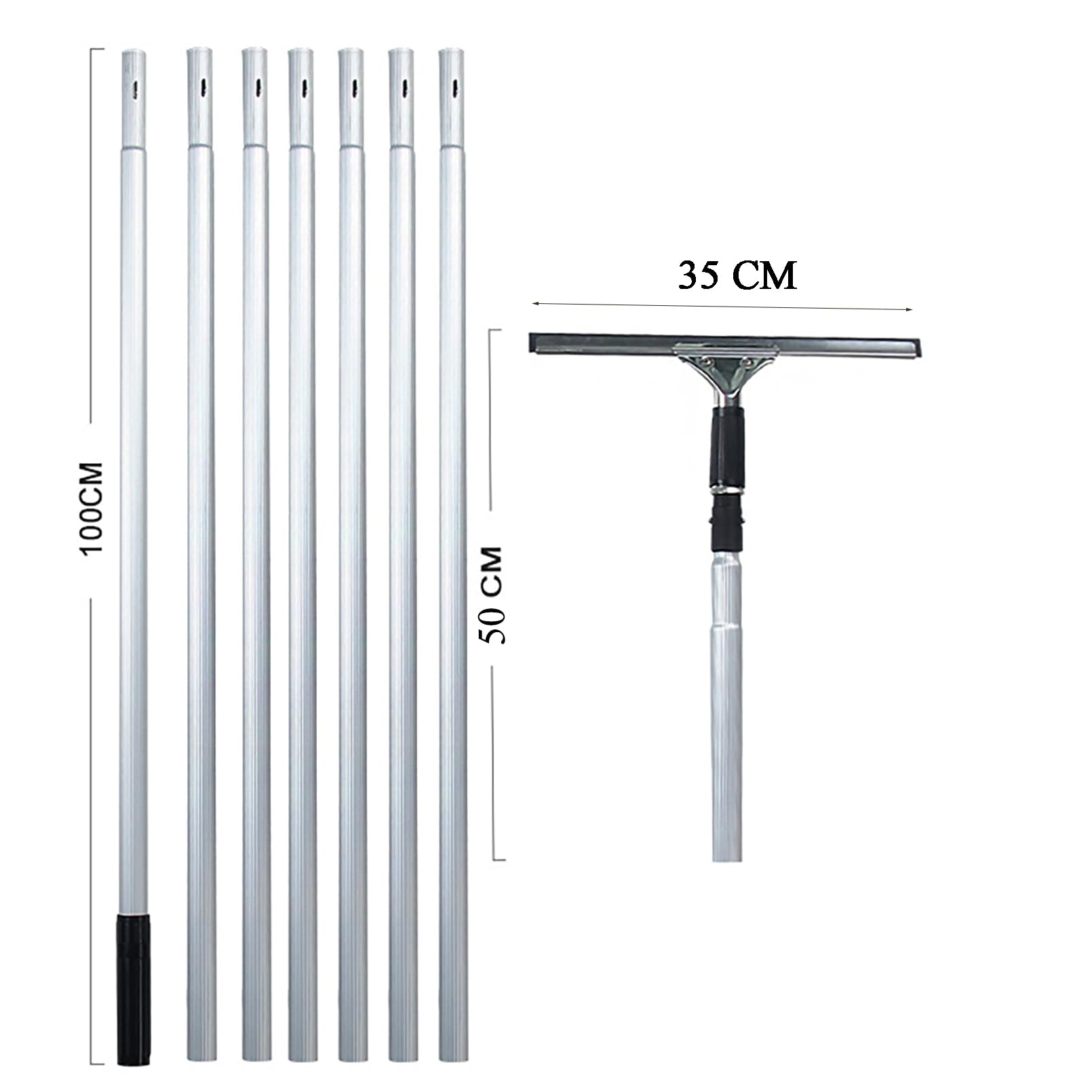 Fensterabzieher Profi, Fensterabzieher als Kombi-Set, Fensterreinigungsset mit Verlängerungsstange 7.5 m für Innen und Außenbereiche Hohe Fenster Glas Fliesen Garage Garten WeiB