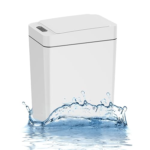 Basurero de baño con tapa inteligente de 2.4 galones con sensor de movimiento, impermeable, estrecho y pequeño, para cocina, baño, oficina, sala de