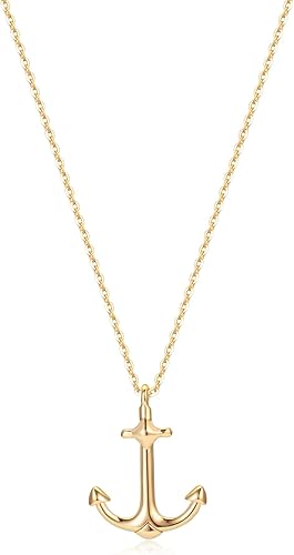 MEVECCO Collar con colgante de ancla delicado, chapado en oro de 14 quilates, bonito collar martillado horizontal para mujer