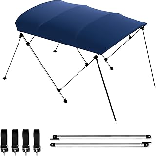 Bimini Boat Top Cover Sun Shade 3-4 Bow Boat Canopy Includes 4 Straps 2 Rear Support Poles Mounting Hardwares Storage Boot with 1" Aluminum Frame (Navy Blue, 4 Bow 8'L x 54" H x 91"-96" W)