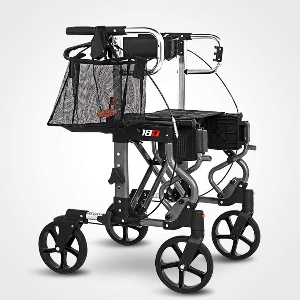 Andador para ancianos, Rollator Mobility Walker, Ayuda for caminar con ruedas Rollator portátil, Walker Walker de transmisión plegable con un cómodo respaldo, sistema de doble freno, for personas mayo