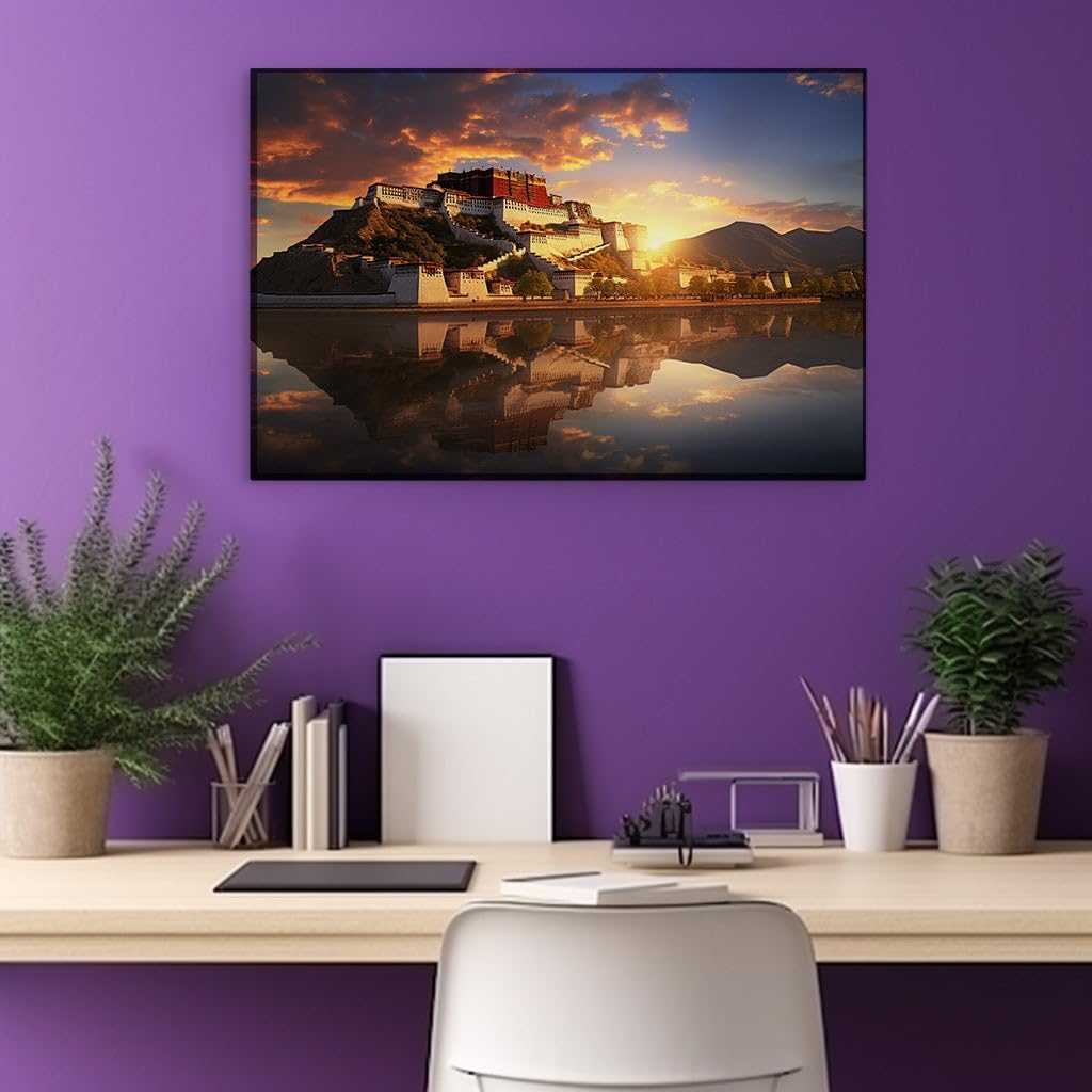 Canvas for Living room. Majestic Reflections of Potala Palace at Twilight, 27 x 18 inch Canvas Wall Art - Ready to Hang