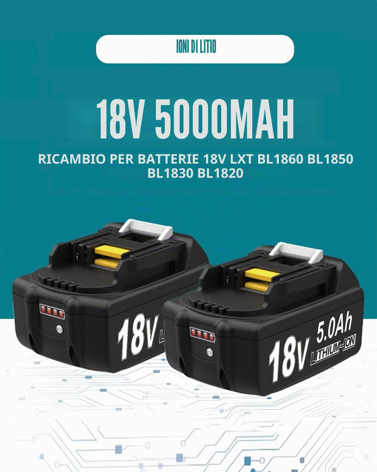 2 x 18V 5Ah/5000mAh Batterie di Ricambio & 2 Supporti, Indicatore LED, Compatibile con Vari Utensili Elettrici da 18V
