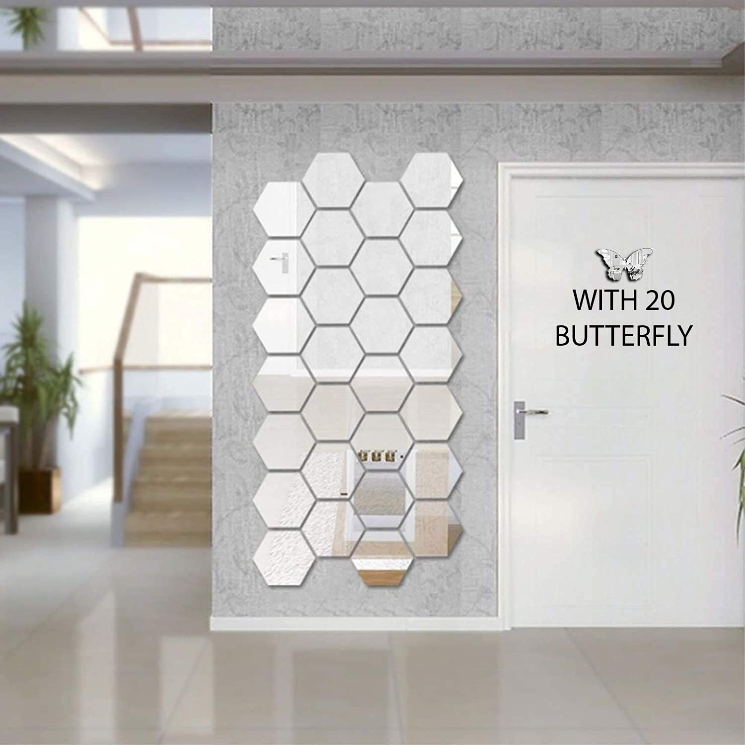Bikri Kendra Glass - 28 Hexagon Silver With 20 Butterfly Mirror Stickers For Wall, Wall Mirror Stickers, 3D Acrylic Stickers Wall Stickers For Hall Room, Bed Room, Kitchen Living Room Kids Room (B09F34TRMT) Amazon Price History, Amazon Price Tracker