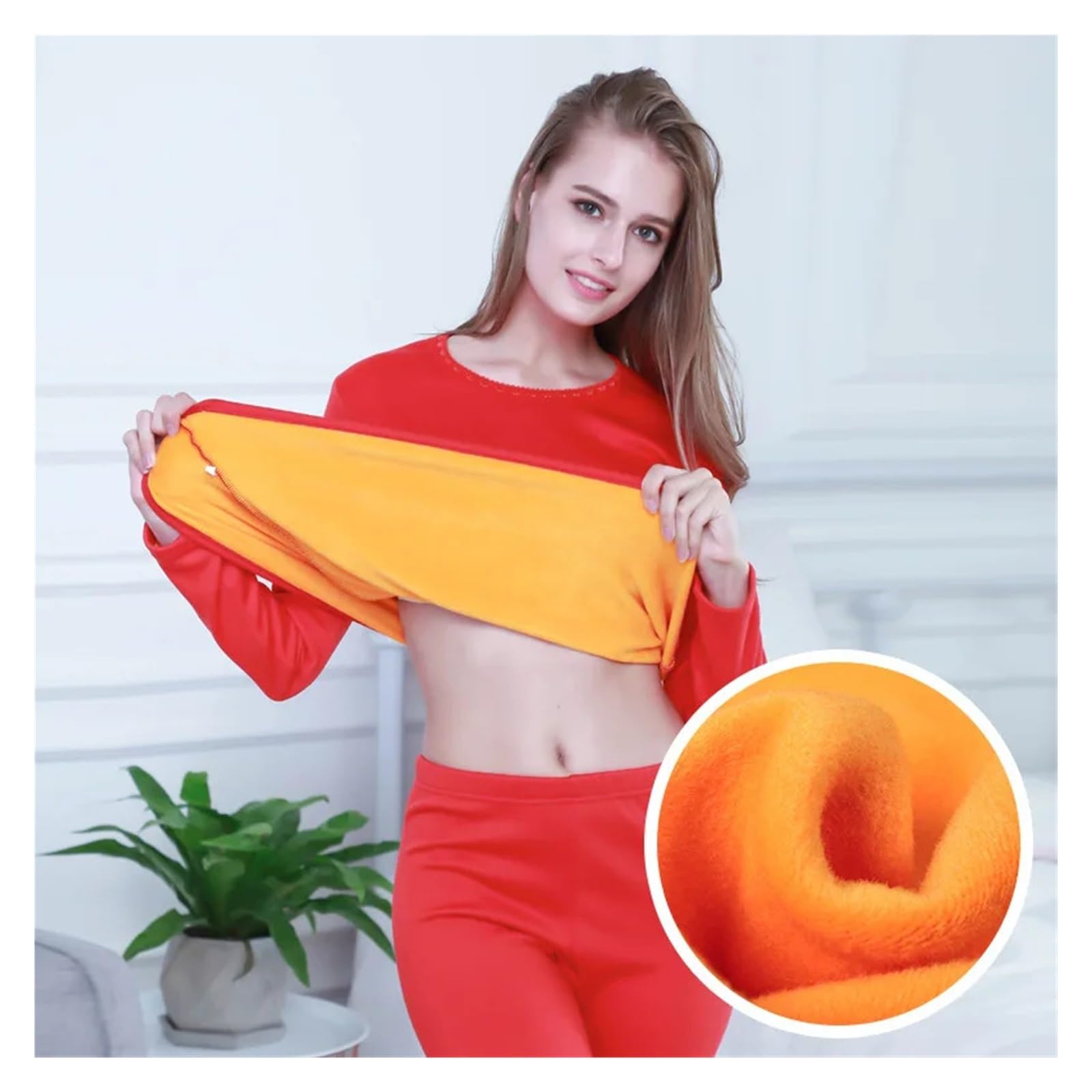 Ropa Interior Térmica Conjuntos de Ropa Interior Femenina, térmica íntima, Invierno Forro Polar, 2 Piezas, Tallas Grandes Desde L hasta 6XL
