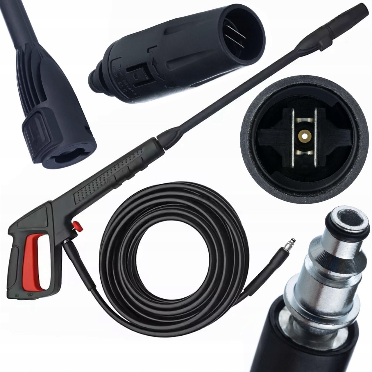 Rosfix Pistola Alta Pressione VARIO con Tubo 8m – Ugello Regolabile, Click/Quick Connect | ricambio per idropulitrice Bosch, AR, Black&Decker, Michelin | Accessorio Lavaggio