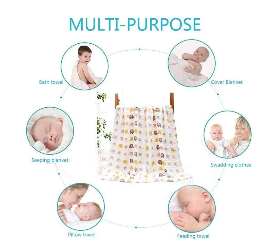 MOM'S HOME Baby Super Soft Absorbent Muslin 6 Layer wash Towel- 100X100 CM - (0-3 Years)- Green and 5 Muslin Sqaure Wipes 4