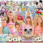 Cartoon Party Supplies, Cute Mouse Birthday Party Decorations Include Happy Birthday Banner, Balloons, Hanging Swirls, Stickers, Cake Toppers, Tablecloth - Image 2