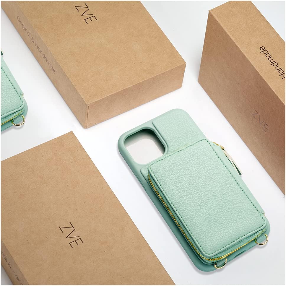 ZVE iPhone 12 Pro Max Wallet Case, RFID Blocking Card Holder Case with Wrist Strap Leather Handbag Elegant Case for Women Protective Cover Compatible with iPhone 12 Pro Max 6.7"-Bean Green