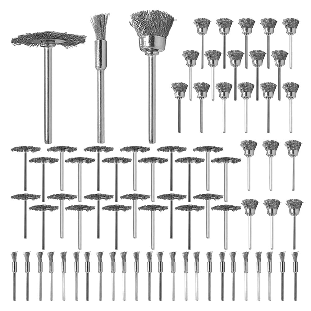 Kit cepillos de alambre de acero de 75 piezas con ruedas desoxidantes vastago 1/8