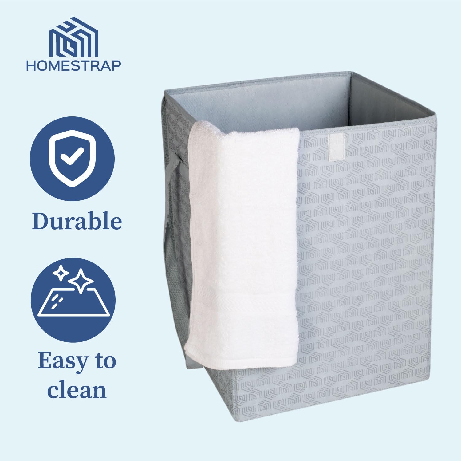 Homestrap Printed Non-Woven Laundry Basket with Lid and Handle – 50L Foldable Cloth Storage Hamper for Clothes, Towels, Toys, Shoes | Collapsible Organizer for Bedroom, Bathroom & More (Grey) 3