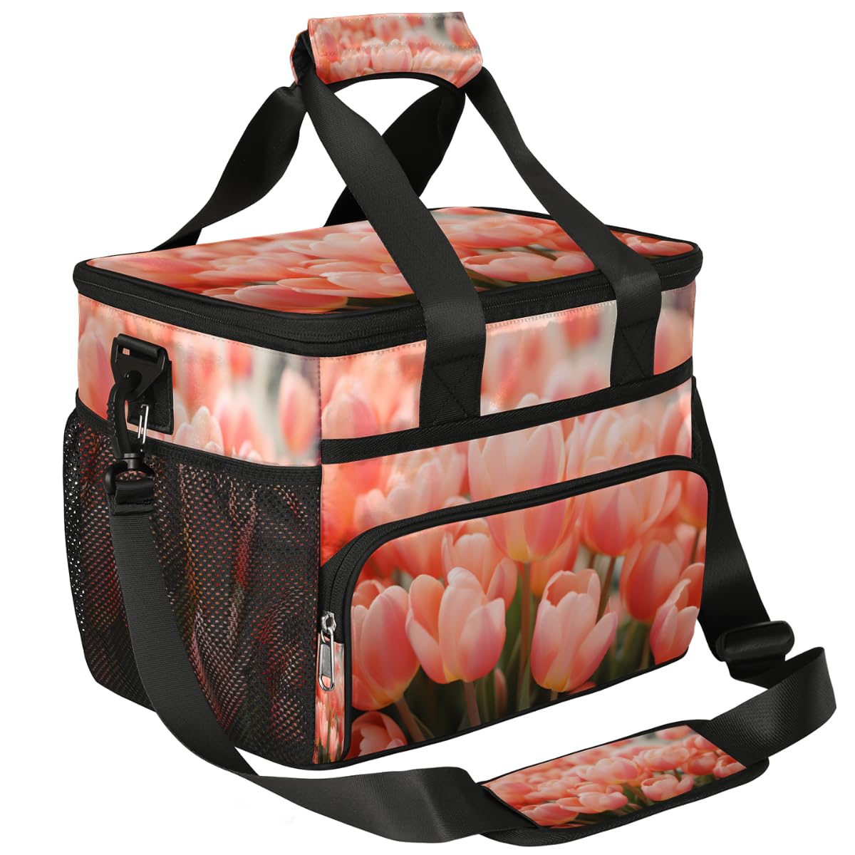Beautiful Floral Insulated Picnic Backpack Lunch Box for Women Men Picnic Basket Tote Lunch Bag Picnic Bag Portable Lunch Bags for Picnic, Beach, Work, Trip,Office, Camp Pinks Tulips