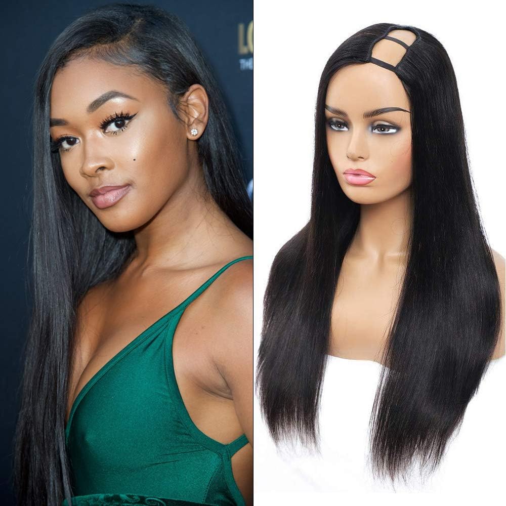 HUA U part wig Human Hair Wigs Straight Human Hair wigs for Black Women 150% density Straight Wigs Human Hair with 1.5x3.5 U Shape Side Part Clip in Wig Non Lace Front Wig 22 inch