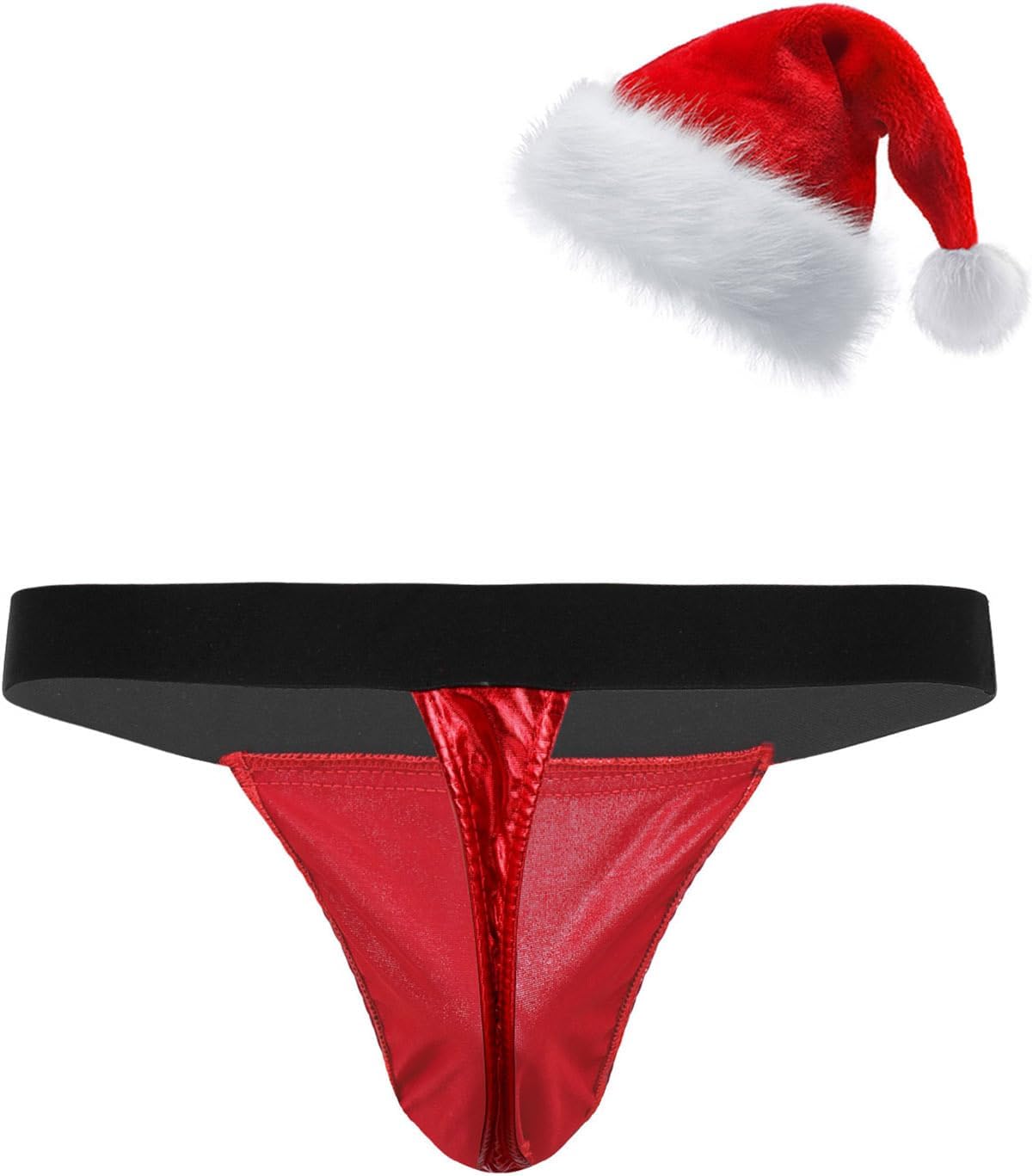 2PCS Men's Christmas Lingerie Set Sexy Santa Suit Red Boxers Holiday Briefs Underwear with Santa Hat