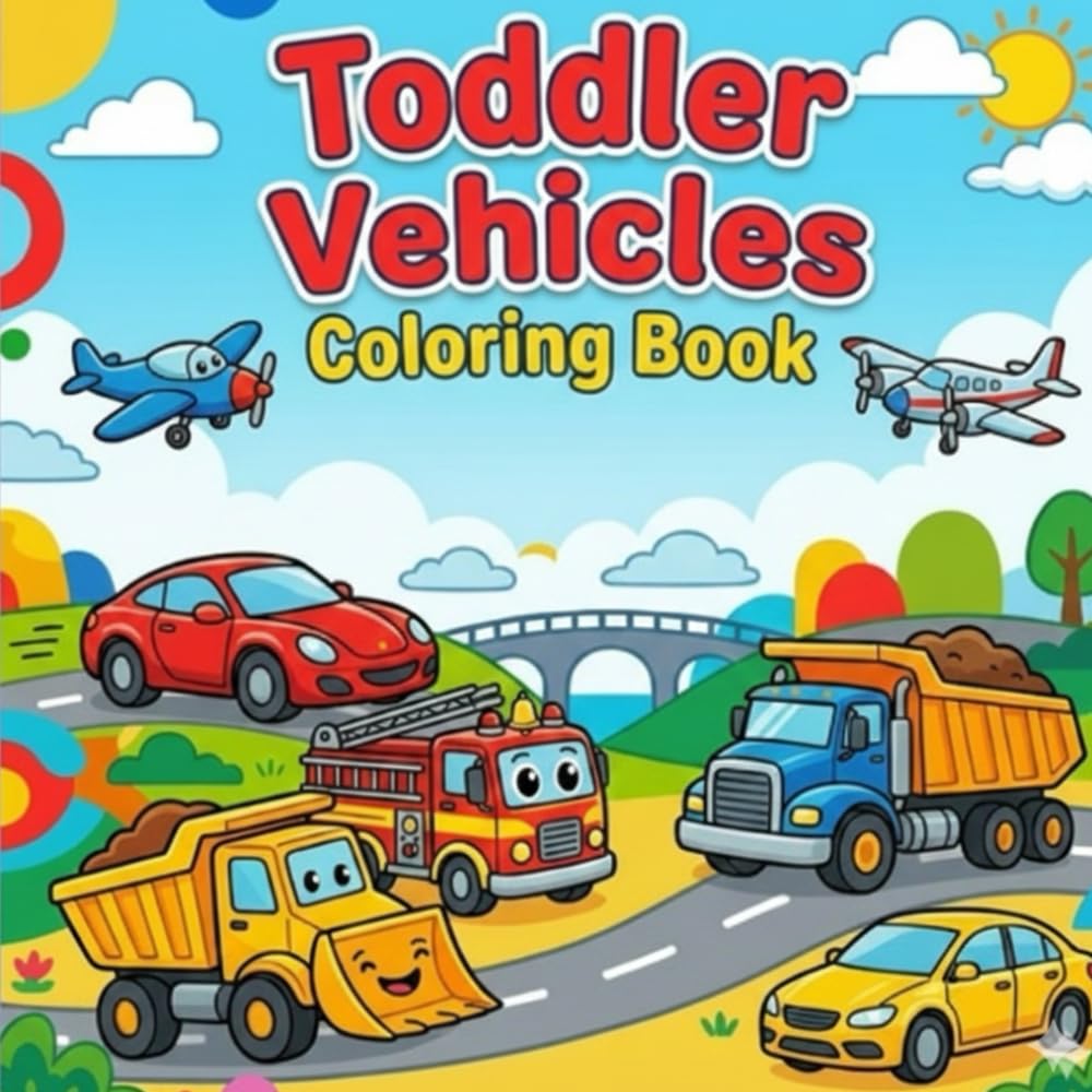 Toddler Vehicles Coloring Book: Large & Easy Coloring Pages of Cars, Fire Trucks, Dump Trucks and Planes with Bold Lines for Ages 2–4 (Big & Easy Vehicles for Toddlers)