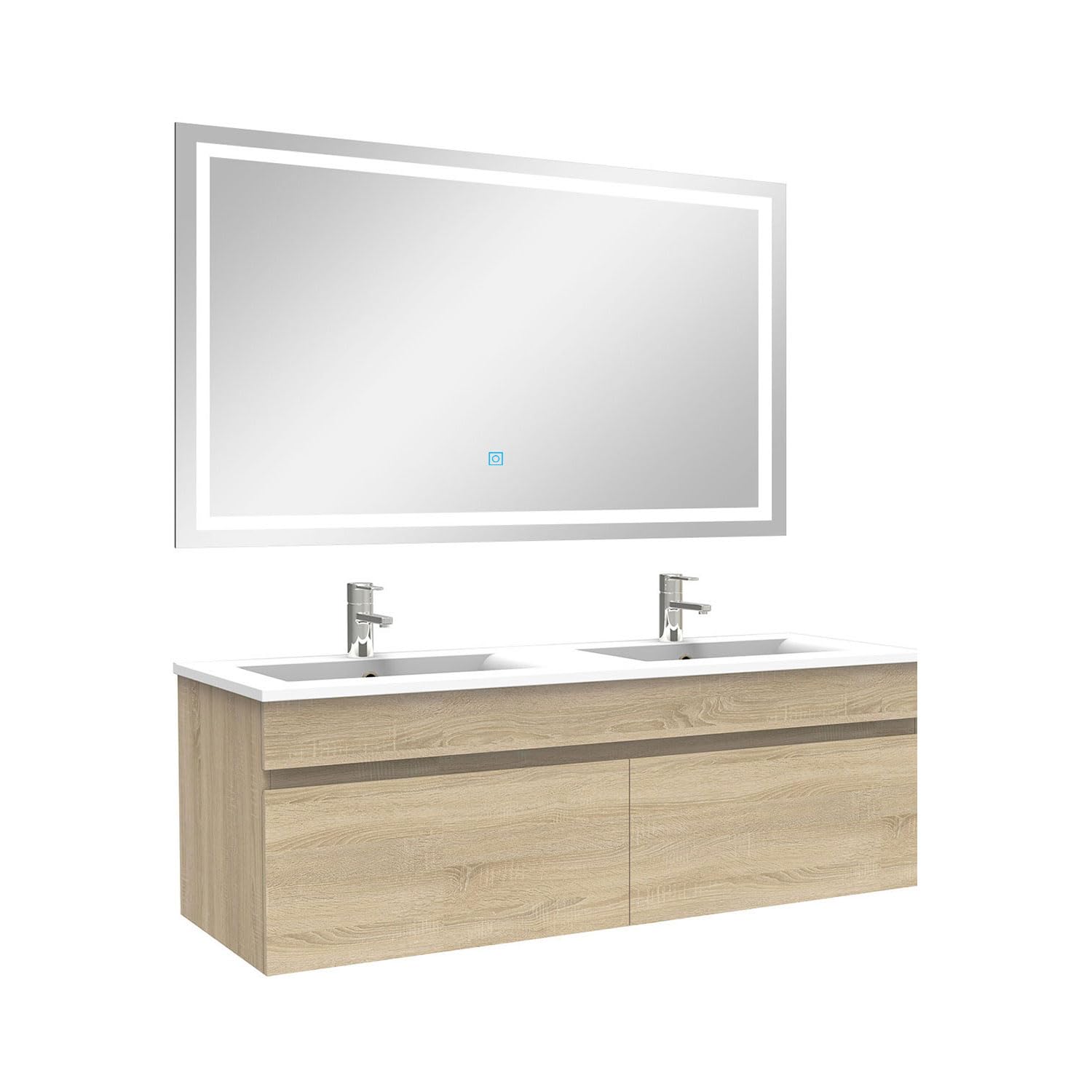 Ensemble Meubles Salle De Bain Avec Colonne + Miroir Ovale Mural 120cm Meuble Blanc 90737492