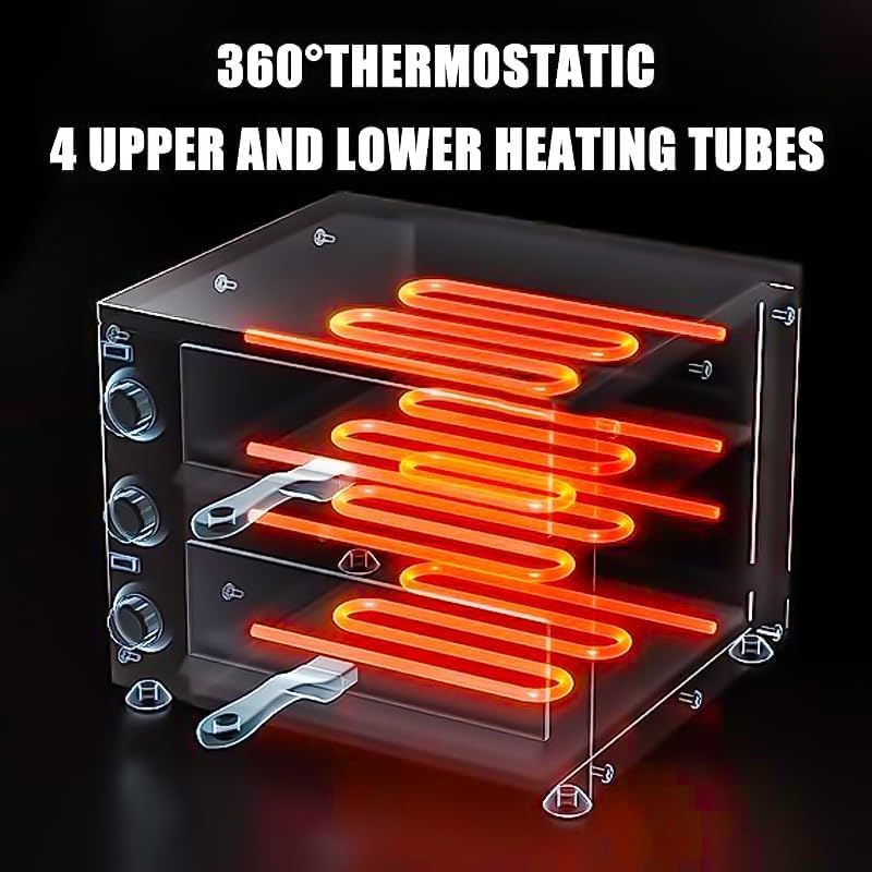 Miniatura 4 de Horno eléctrico comercial de pizza de 12 pulgadas, horno de pizza de interior, doble acero inoxidable con temporizador para restaurante, rojo, 1100 W