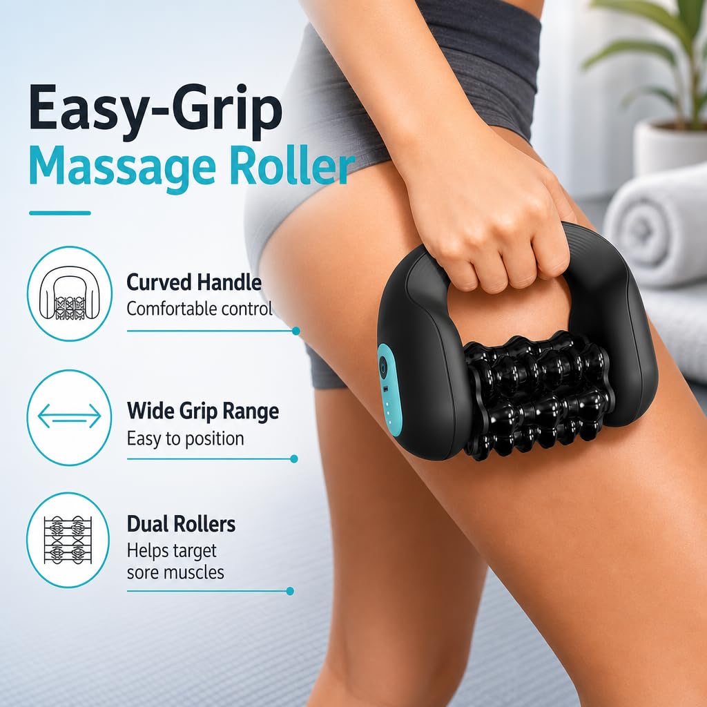Masajeador Eléctrico de Mano con Rodillo - Rodillo Masajeador Anticelulítico, 3 Niveles de Intensidad, Masaje Profundo Piernas y Cuerpo (Gris)
