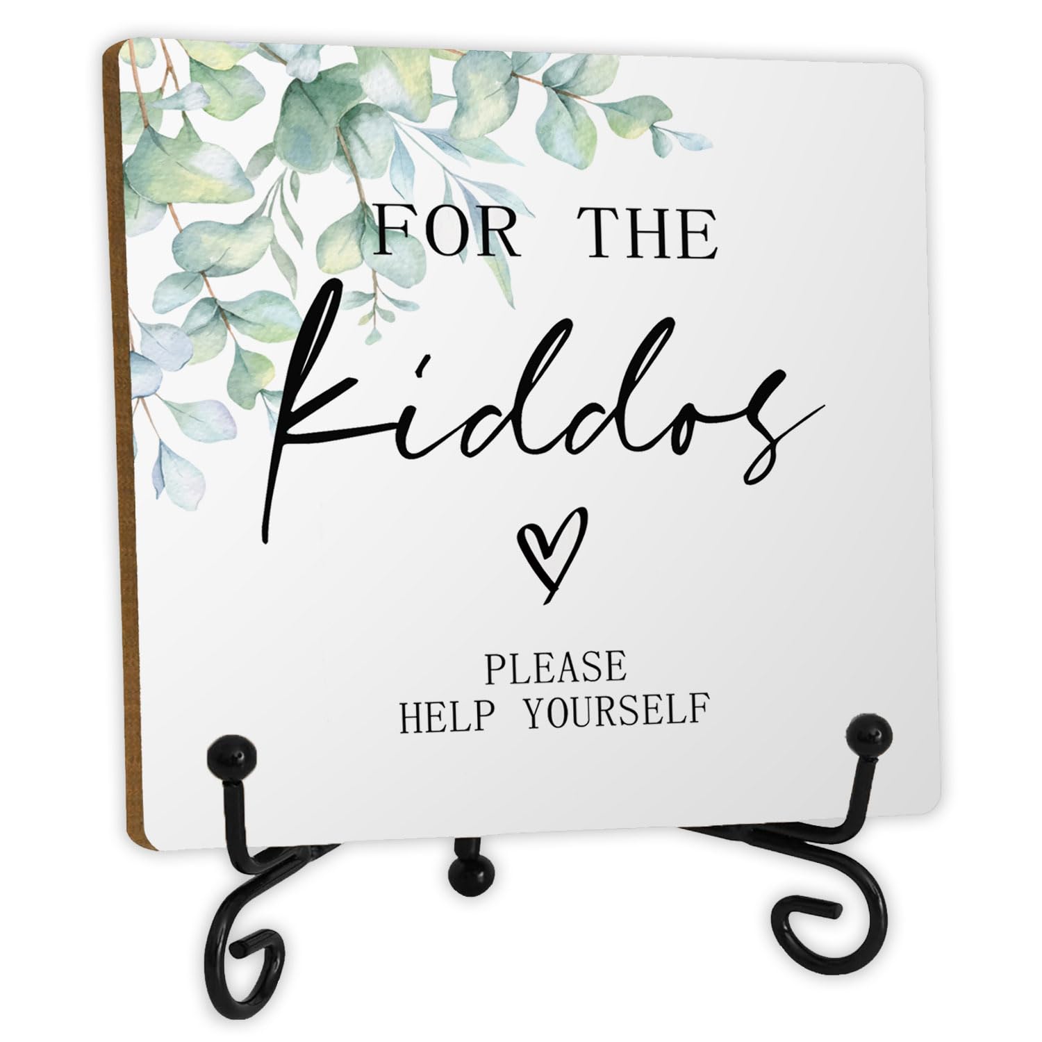 SkipTiger Wedding Reception Wooden Desk Sign, for the Kiddos Please Help Yourself Wood Plaque With Stand for Wedding Reception Table Desk Tabletop