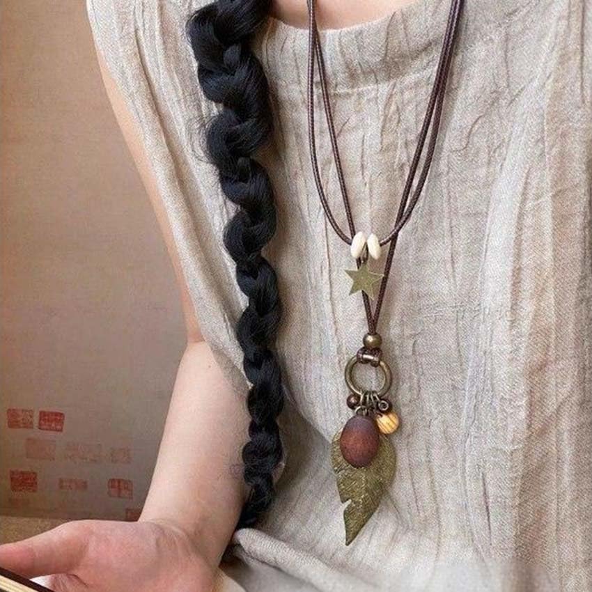 Vintage Long Boho Necklaces for Women Stacking Leather Cord Wooden Disc Pendant Necklaces Adjustable Trendy Necklace - Image 5