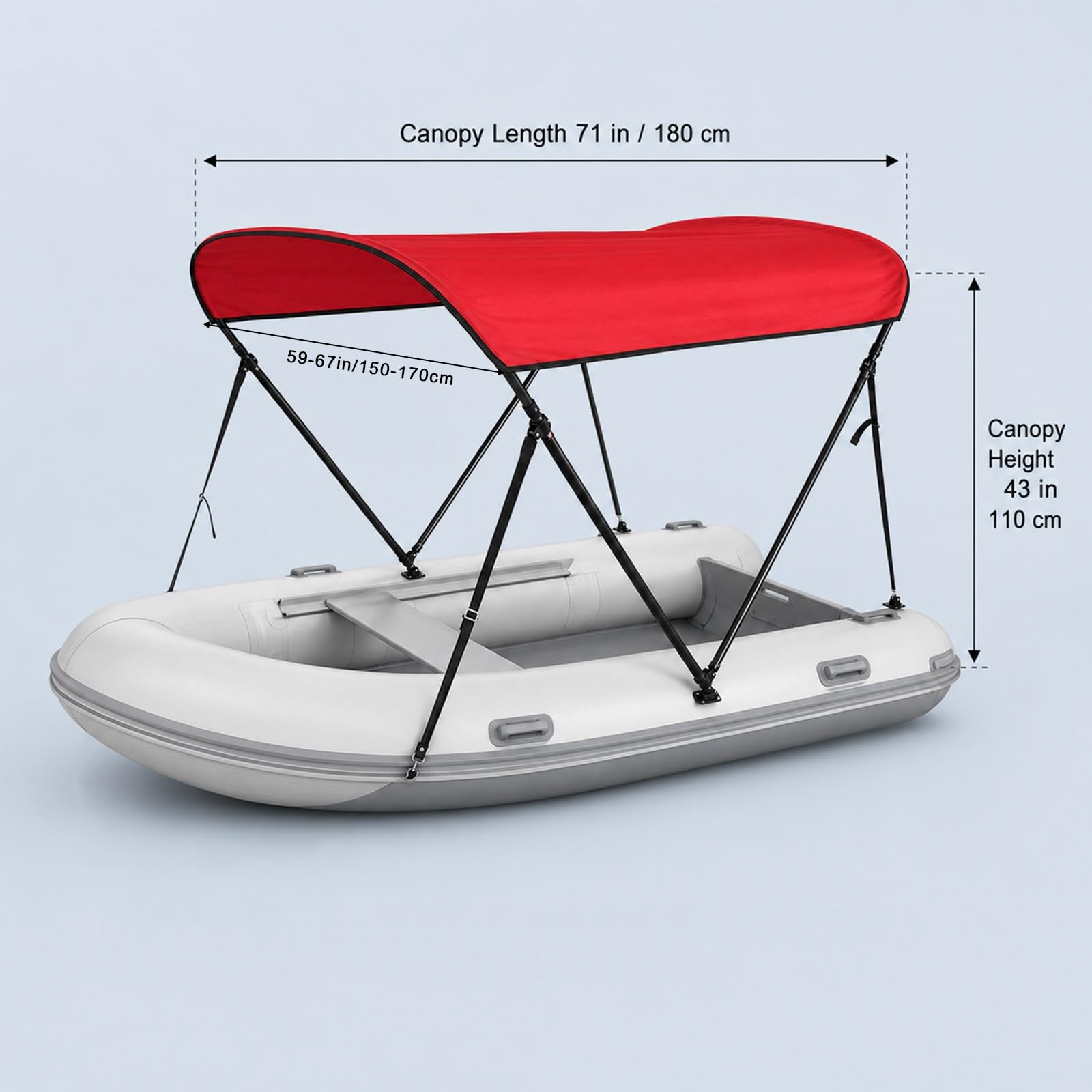 Daszek Bimini 2-Łukowy do Pontonów, Wodoodporny Dach 600D Oxford PU UV | Uniwersalny Daszek do Łodzi z Poliestru Oxford z Powłoką PU