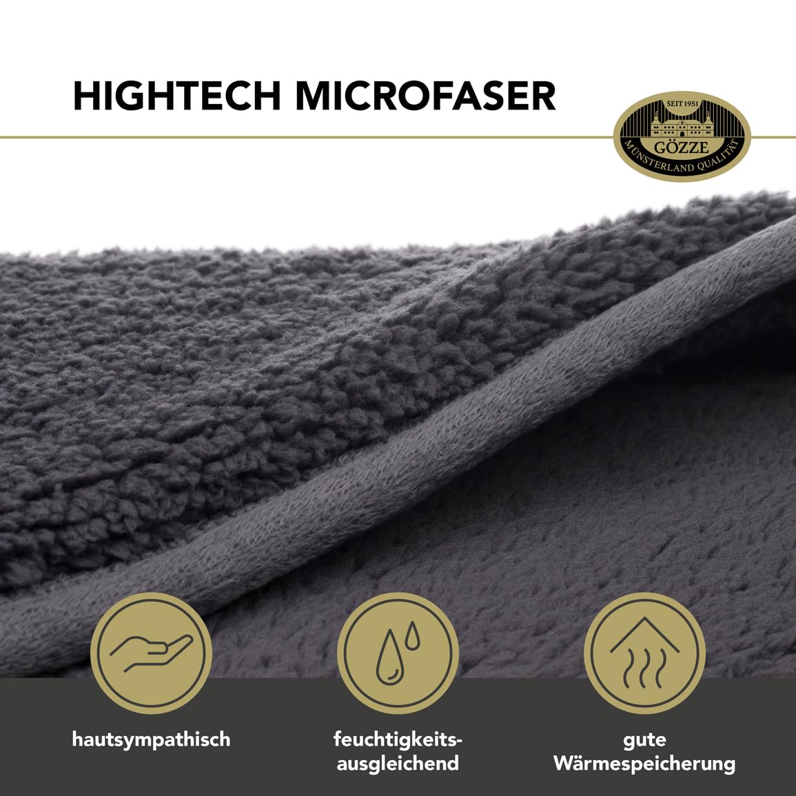 Gözze - Wolkenweich Kuscheldecke, Schaffellimitat, 100% Polyester (Mikrofaser), 150 x 200 cm - Anthrazit