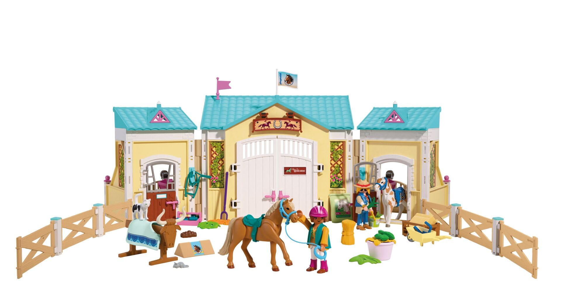 PLAYMOBIL | I Love Horses | Duże Centrum Jeździeckie | Ranczo Western z zadaszonym torem, pudełkami, strefą mycia, ogrodzenia i przestronnym wyposażeniem | dla dzieci od 4 lat | 72127