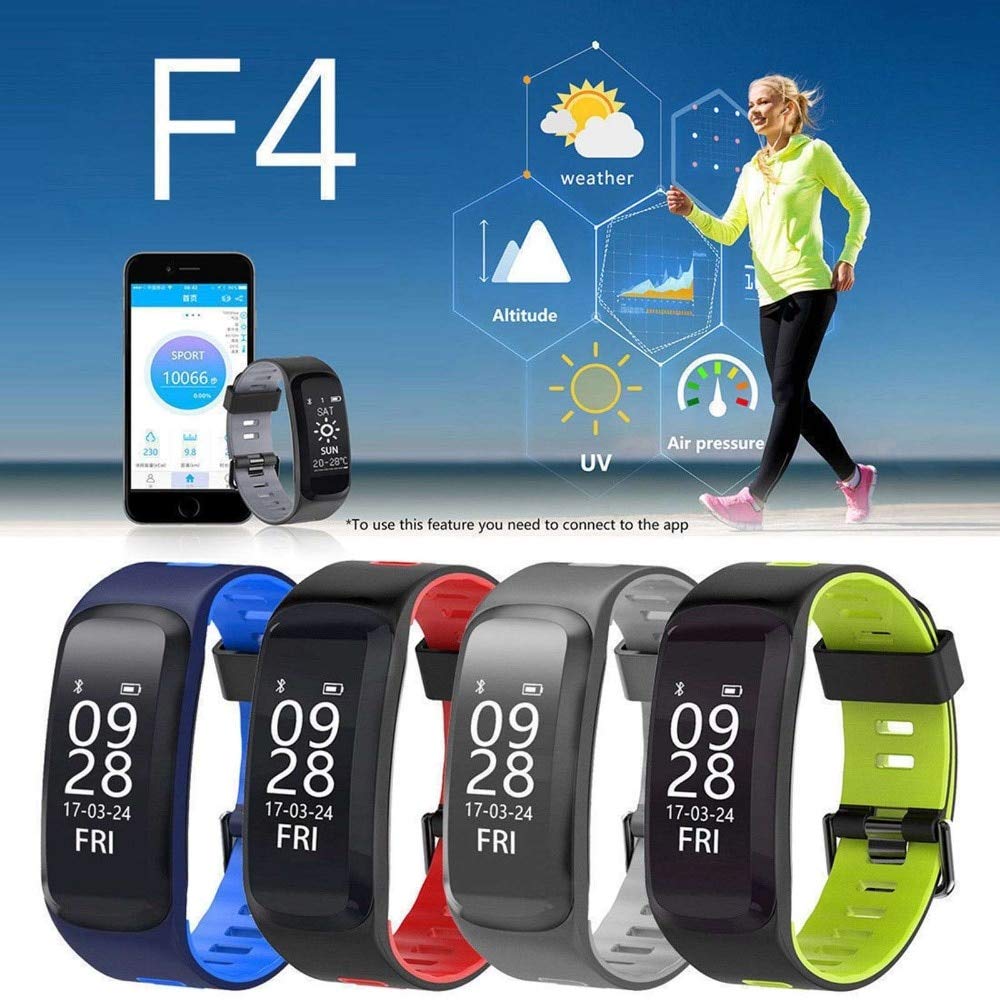 KANBUN Inteligentna bransoletka zegarek sportowy zegarek fitness monitor tętna monitor ciśnienia krwi opaska na nadgarstek F4 Smartband (BLUE)