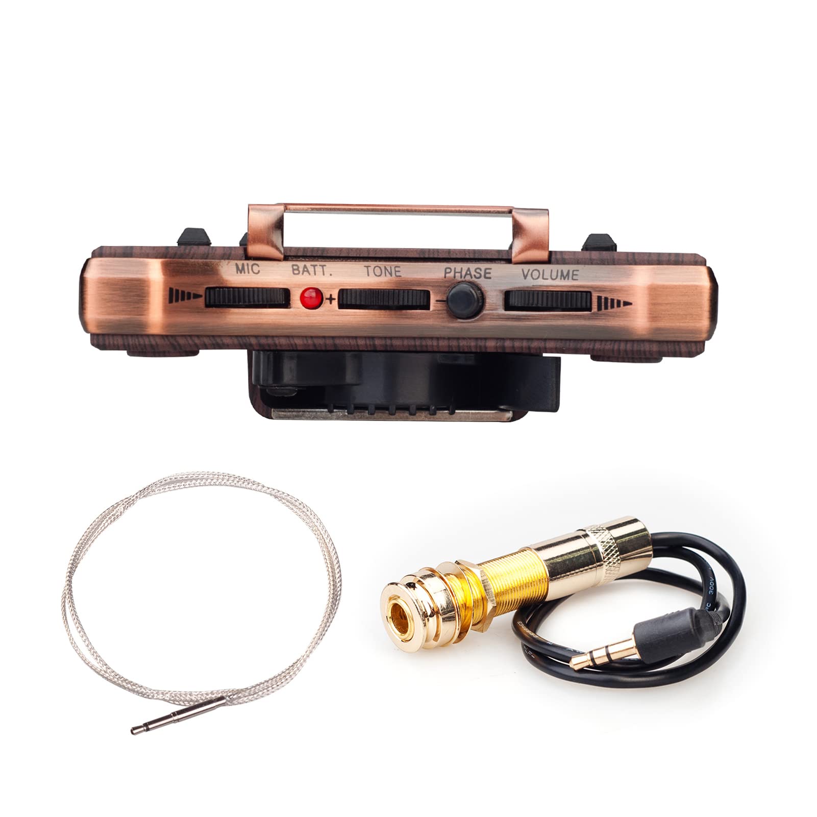 Schallloch-Tonabnehmer für Akustikgitarre, Dual-Modus, Piezo-Mikrofon, Lautstärke, Ton, Phaseneinstellung, 36–42 Zoll Folk-Gitarren (Batterie Nicht im Lieferumfang enthalten)