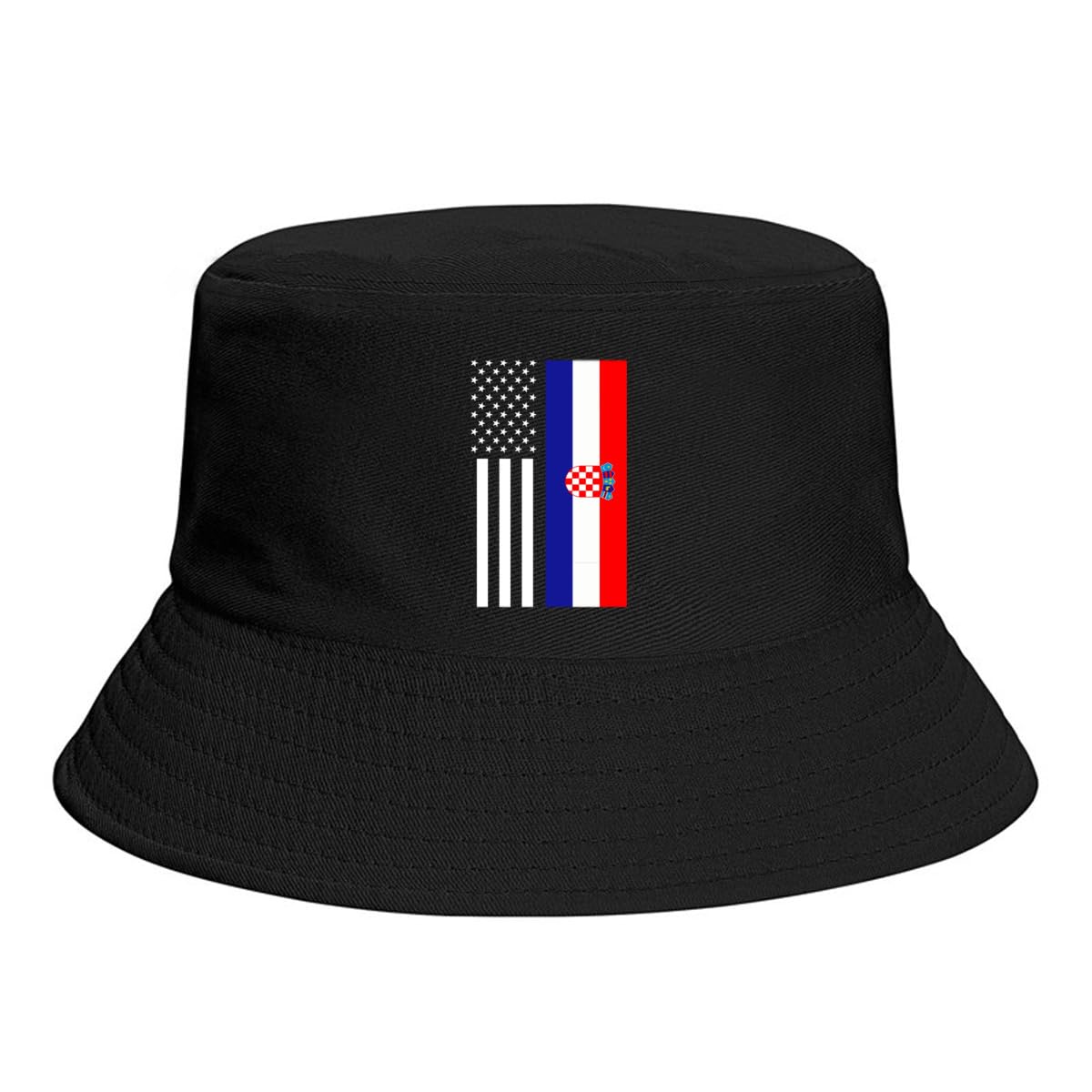 America Flag and Croatian Flag Bucket Hats Fashion Sun Cap Packable Outdoor Fisherman Hat for Women Men