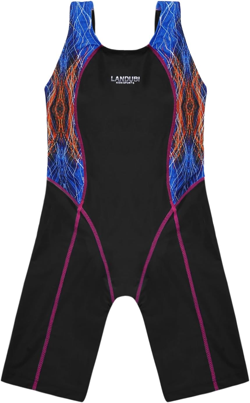 Cadocado Girls Athletic One Piece Swimsuit Splice Racer Back Swimwear Boyleg Competitive Bathing Suit
