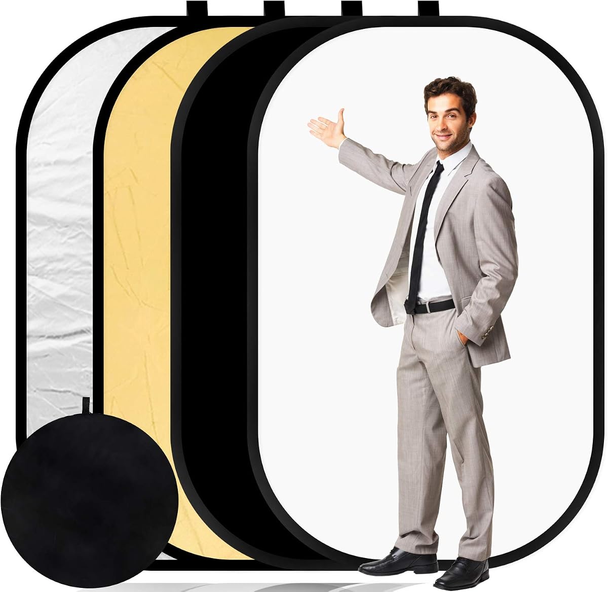 4 in 1 Collapsible Pop Up Backdrop Reflector Panel for Photographys 1.5x2 M/5x6.5feet Chromakey 100% Cotton Muslin Black White Reversible Photo Background Screen with Carry Bag