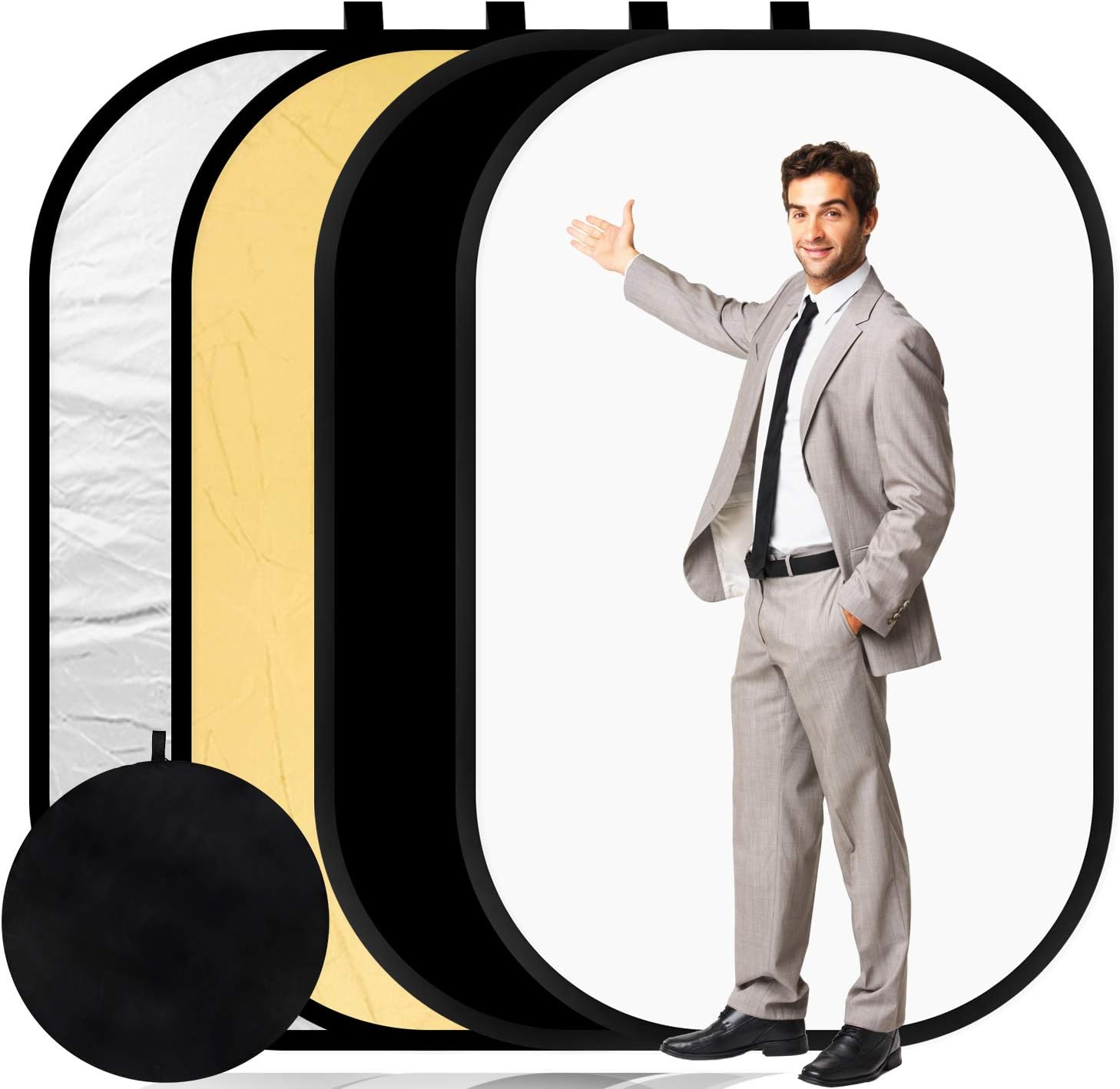 Konseen 4 in 1 Collapsible Pop Up Backdrop Reflector Panel for Photographys 1.5x2 M/5x6.5feet Chromakey 100% Cotton Muslin Black White Reversible Photo Background Screen with Carry Bag