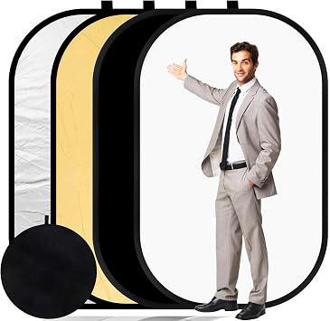 4 in 1 Collapsible Pop Up Backdrop Reflector Panel for Photographys 1.5x2 M/5x6.5feet Chromakey 100% Cotton Muslin Black White Reversible Photo Background Screen with Carry Bag