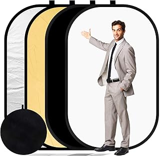 Konseen 4 in 1 Collapsible Pop Up Backdrop Reflector Panel for Photographys 1.5x2 M/5x6.5feet Chromakey 100% Cotton Muslin Black White Reversible Photo Background Screen with Carry Bag