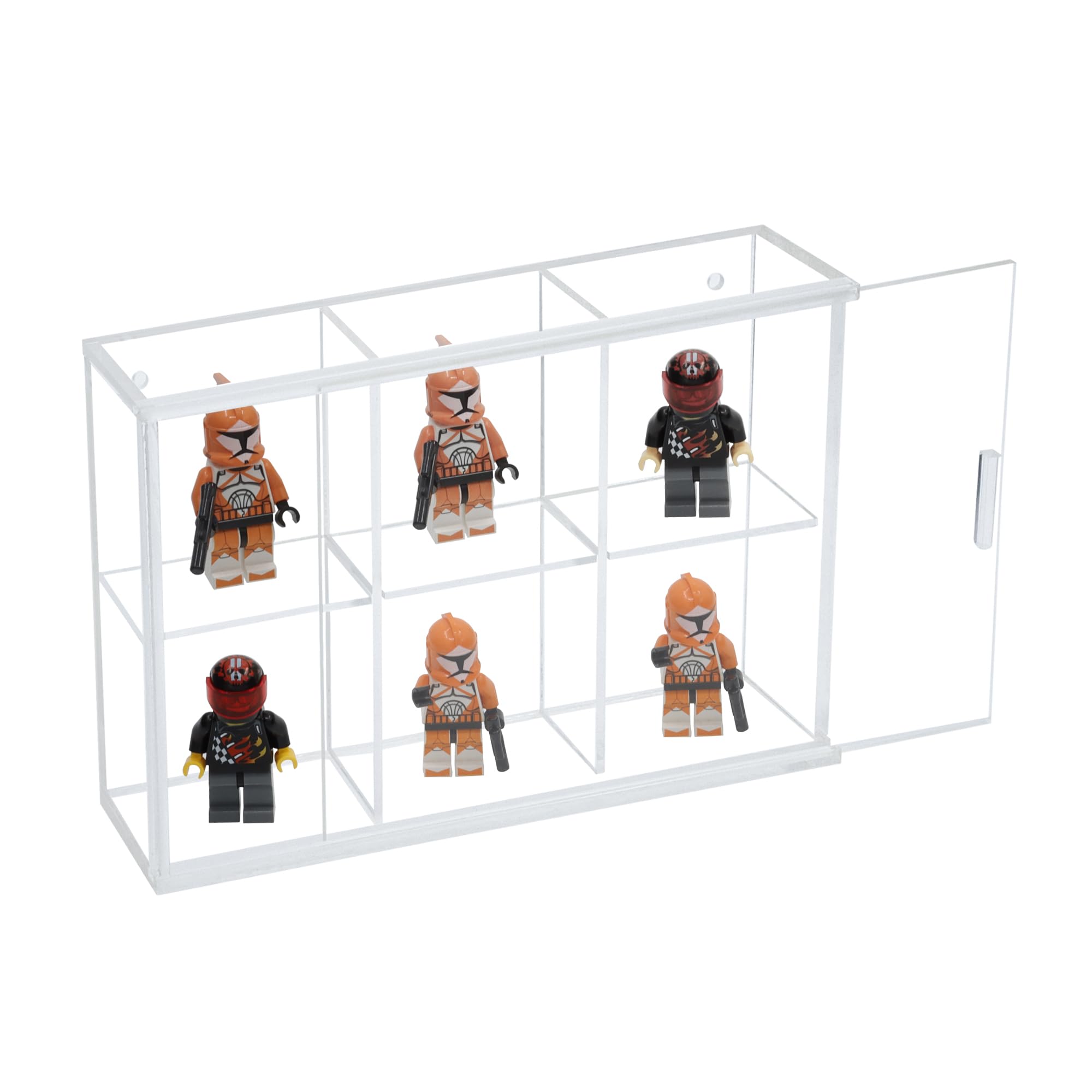 Kleine Acrylglas-Vitrine Ohne Rahmen – 6 Fächer, Mit Schiebetür, Zum Hängen Oder Stellen (18x11,5x4,5 Cm)