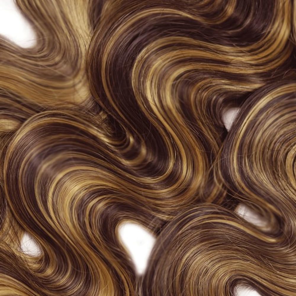 Human Hair Extensions Body Wave Human Hair Bundles Sew in Bundles P4/27 Highlight Blonde Unprocessed Virgin Cheveux Humain Minimal Smell Low Tangle for Women 1 Bundle 16 Inch