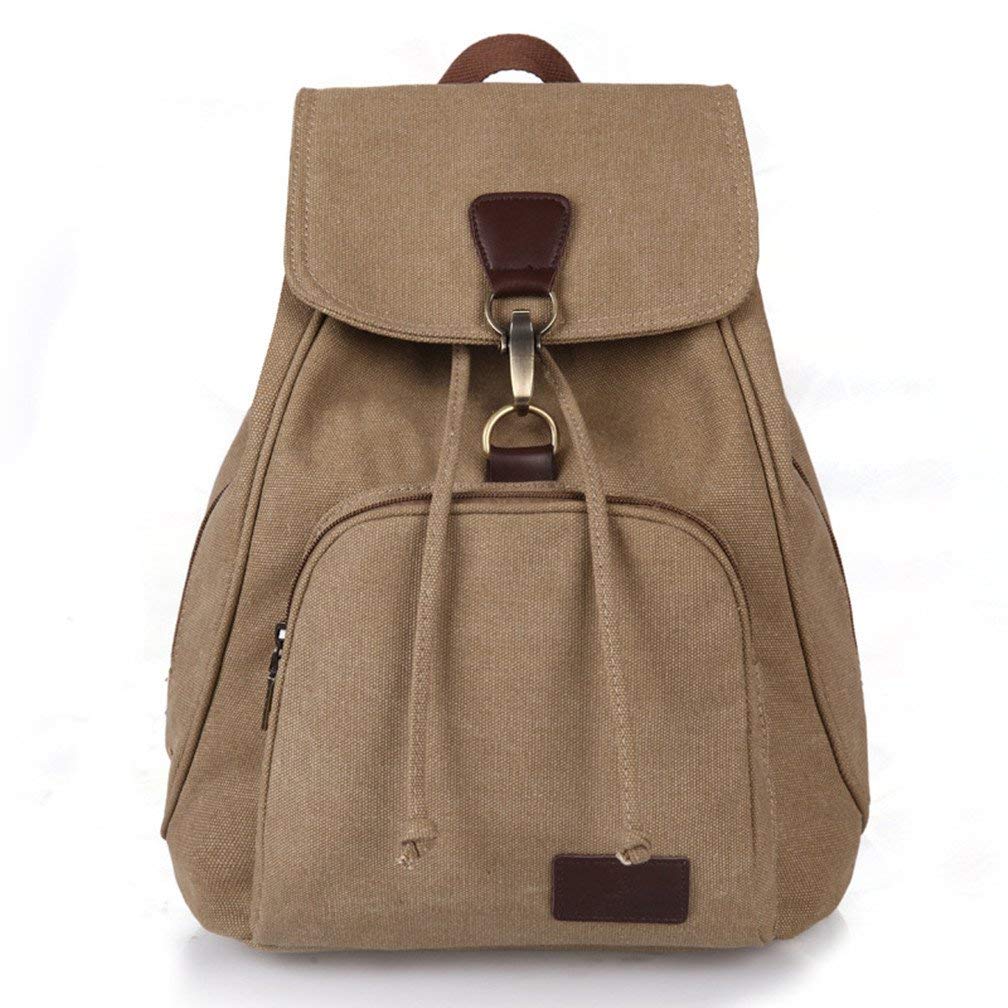 Women Canvas Fashion Backpacks Vintage Drawstring Rucksack Purse Casual Outdoor Shoulder Bag Shopping Daypacks School Girls Travel Multipurpose Bag with Adjustable Straps (Brown, 14 Inches)