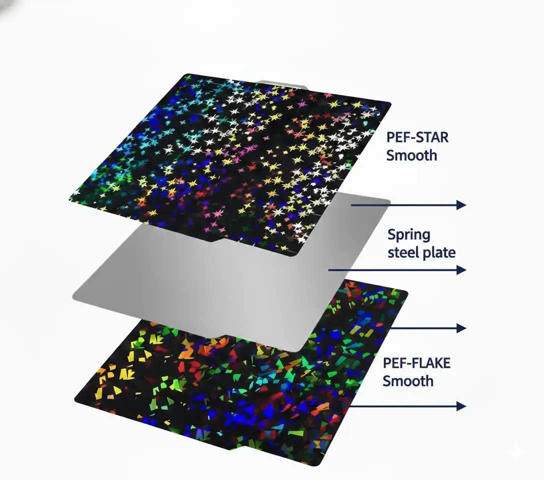 Autables Dual-Sided Holographic Build Plate for BambuLab A1, X1, X1C, P1S, P1P, Magnetic Spring Steel Flexible 3D Printing Bed, PEF-Flake and PEF-Star Texture-image-20
