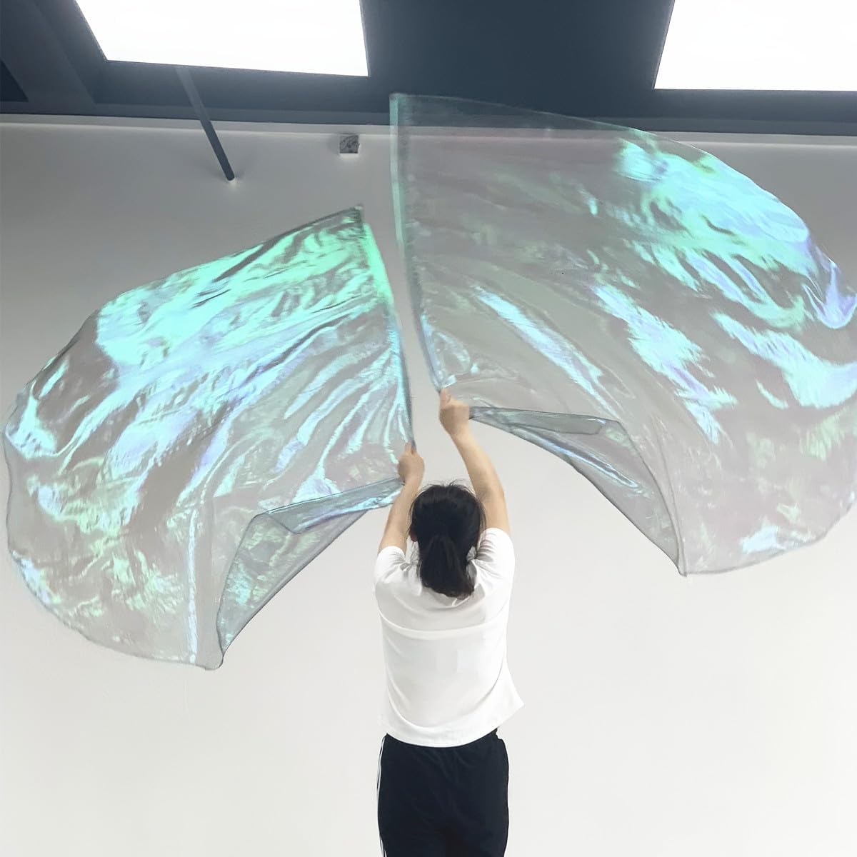 LifeWorld 55" semicircle Worship Angel Wing Flags, Transparent Praise Flag, Semicircle Banner with Fold Rod 2 Pieces Black