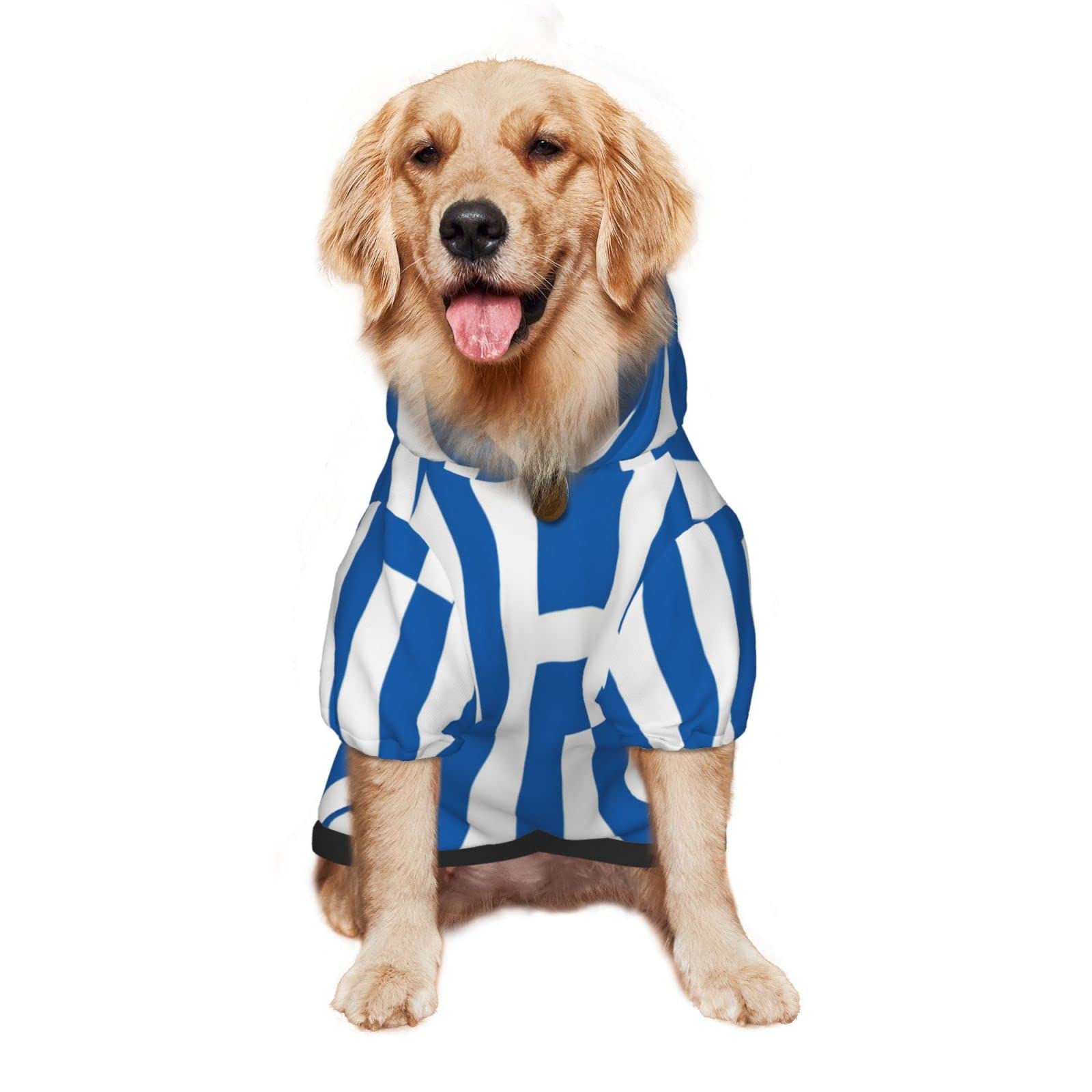Flag of Greece Dog Hoodie Sweater with Leash Hole and Pocket Cold Weather Clothes for Medium Large Dogs