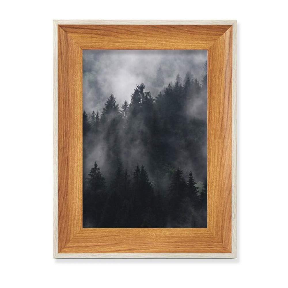 Cadre de photo en bois forêt sombre et brume pour décoration de bureau
