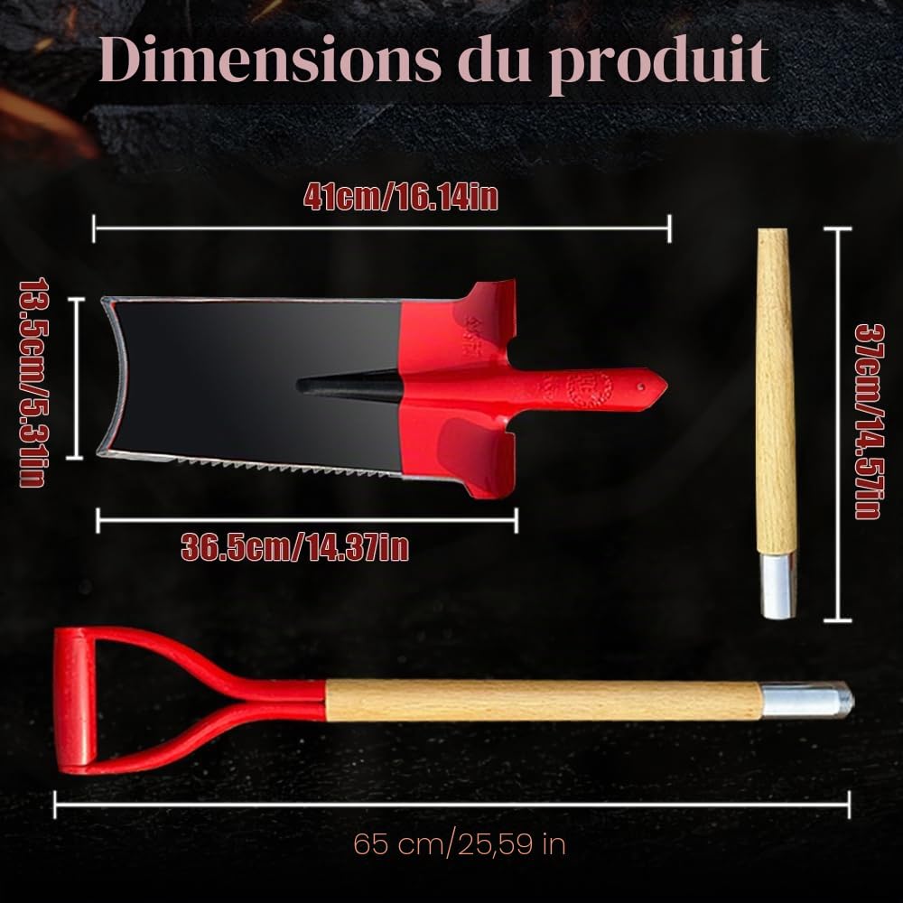 Beche Jardinage 142CM,Beche,Outil Creuser Trou Terre avec Larges Bords de Pédale,Root Slayer,Pelle Jardin Convient à l'éradication des Racines,avec des Dents Sillées (Plat)