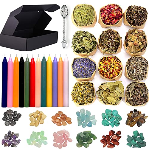 Witchcraft Supplies Kit for Spells,48 PCS Witch Box Include Dried