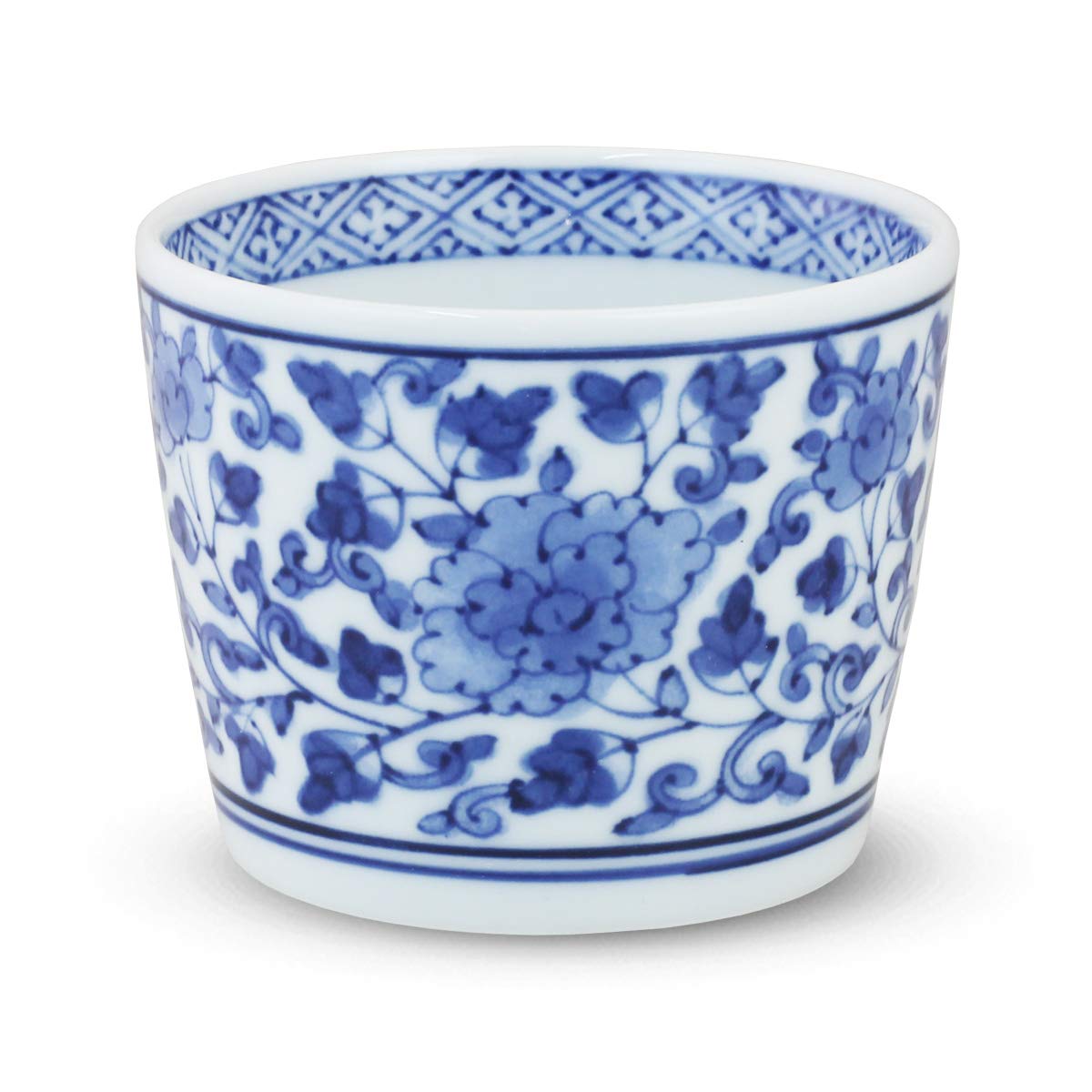Hasami Porcelain Soba Dipping Cup, Blue Arabesque