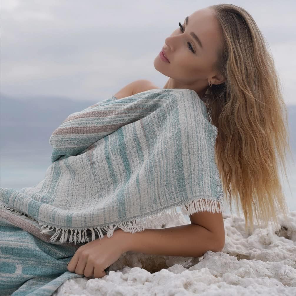 BAGNO MILANO Beach Towels Organic Turkish Cotton Soft, Quick Dry Oversized Turkish Towel Throw Blanket for Beach, Yoga, Spa, Pool (Maia Green, Beach Towel)
