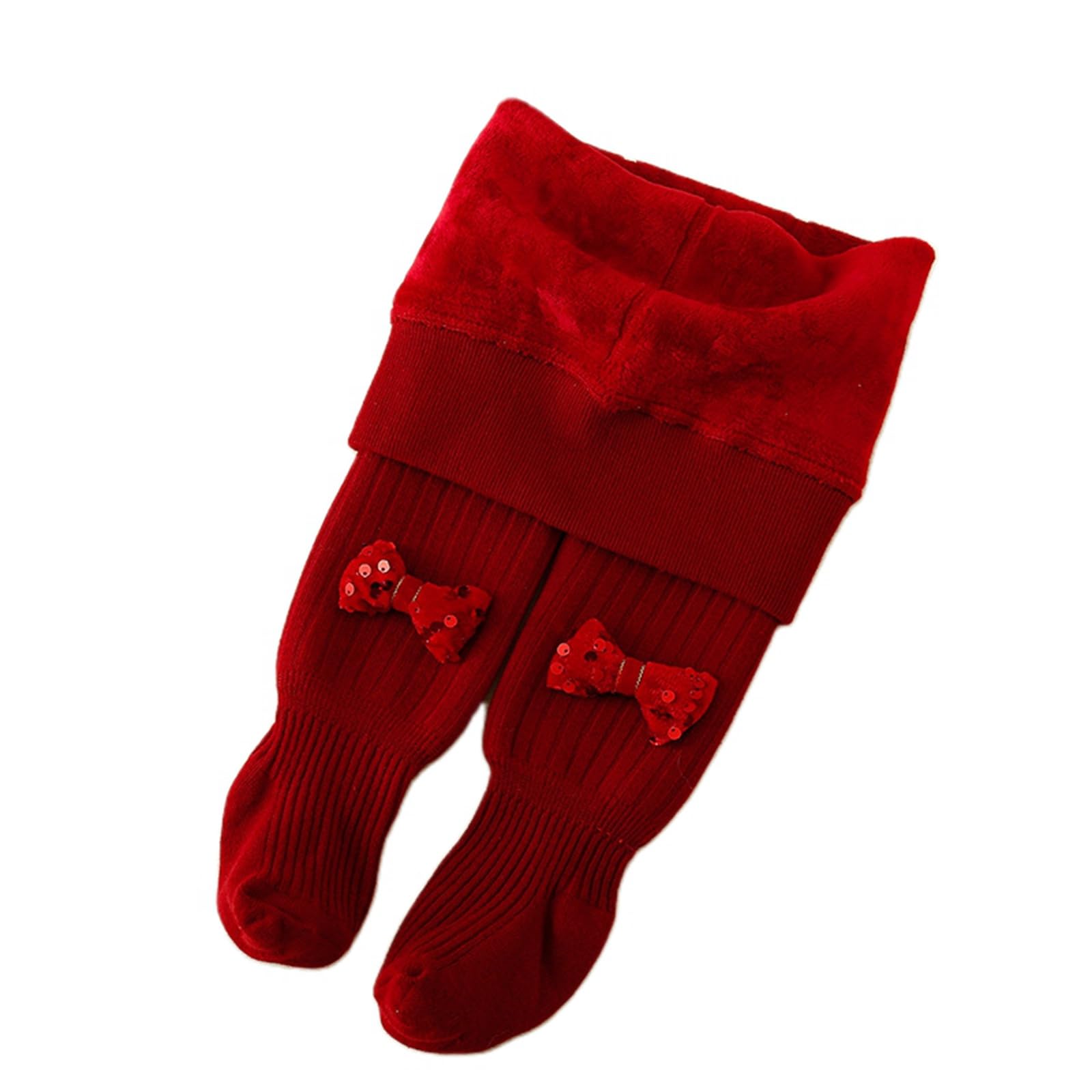 Gaono Baby Girl Thick Winter Tights Infant Cable Knit Leggings Stockings Toddler Christmas Ribbed Pantyhose with Bowknot (1 Red Style 4, 12-24 Months)