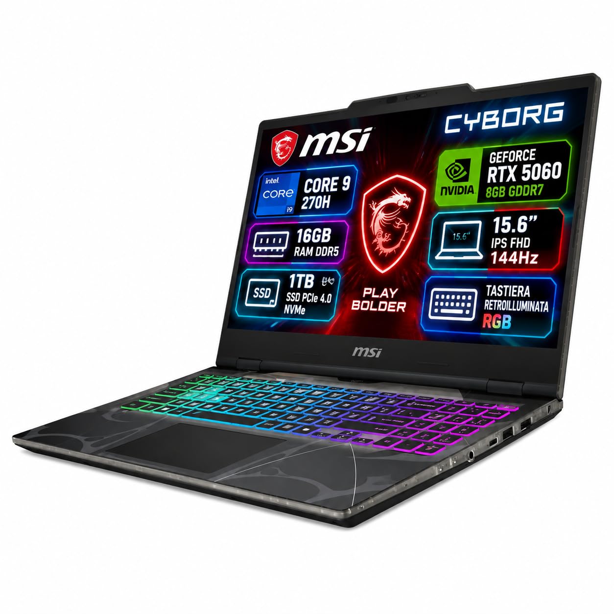 msi Cyborg 15 Gaming, Intel Core 9 270H, RTX 5060 8GB, 16GB DDR5, 1TB SSD