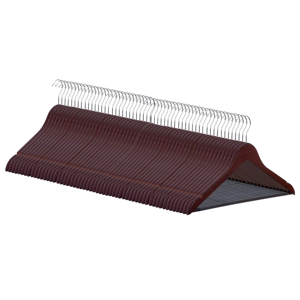 COM-FORT HOUSE | Pack 40 Perchas de Madera Antideslizantes | Color Caoba | Diseño Fino y Elegante | Madera Maciza | Percha Ideal para Trajes | Gancho de Acero Inoxidable Giratorio |